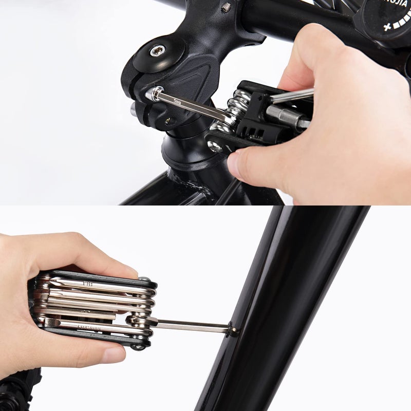 WOTOW Bike Repair Tool Kit & Bike Saddle Bag, 14 in 1 Bike Chain Tool Hex Key Wrench Maintain Accessories Multitool Set with Portable Under Seat Bag for Road Mountain Commuter Bicycle(Black) - Image 2